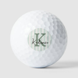 Balles De Golf Monogramme circulaire rayé charbon de bois vert sa