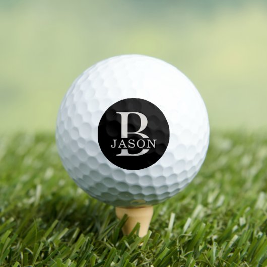 Balles De Golf Monogramme classique élégant Initiale et Nom Noir (T-shirt Insitu)