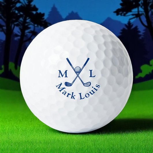Balles De Golf Monogramme . clubs croisés bleus