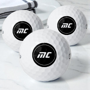 Balles De Golf Monogramme Cool simple Noir et Blanc Initiales