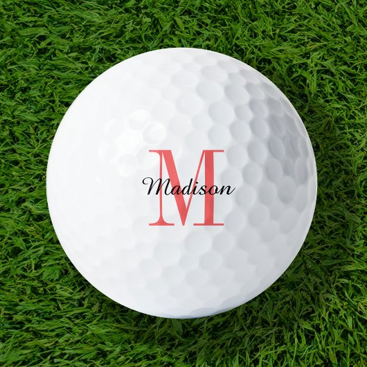 Balles De Golf Monogramme Corail Initiale et Nom Personnalisés