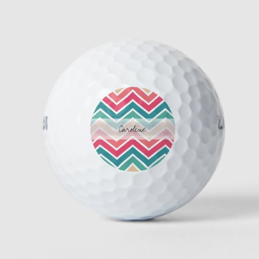 Balles De Golf Monogramme Cyan Peach Reds Motif géométrique Chevr (Devant)