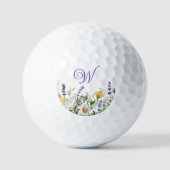 Balles De Golf Monogramme de bordure fleur sauvage aquarelle (Recto)