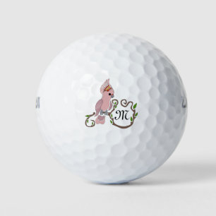 Balles De Golf Monogramme de Cockatoo rose Whimsical