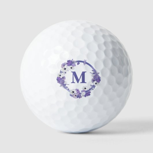 Balles De Golf Monogramme de couronne de fleurs violettes (Recto)