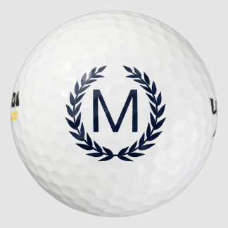 Balles De Golf Monogramme de couronne de laurier bleu marine pers