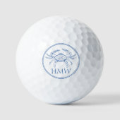 Balles De Golf Monogramme de crabe bleu et blanc côtier (Recto)