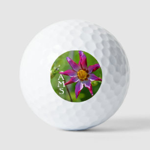 Balles De Golf Monogramme de fleurs dahlia roses et violettes
