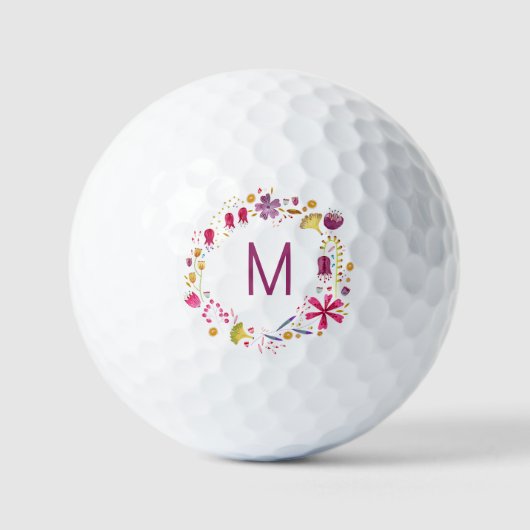 Balles De Golf Monogramme de fleurs d'aquarelle moderne (Recto)