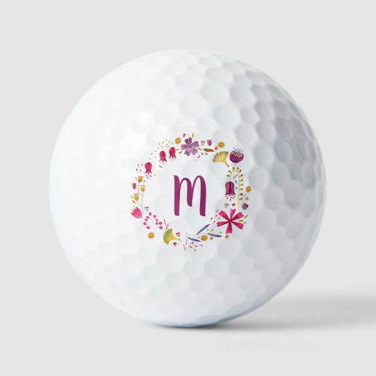 Balles De Golf Monogramme de fleurs d'aquarelle moderne (Recto)
