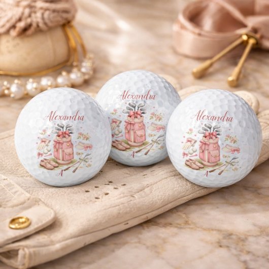 Balles De Golf Monogramme de golf rose personnalisé Coquette