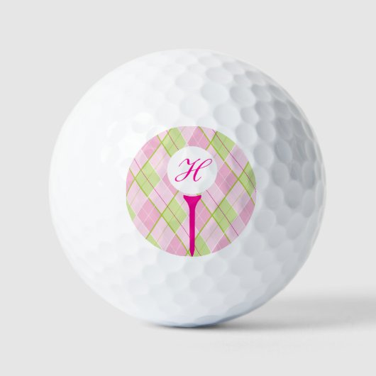 Balles De Golf Monogramme de golf rose plaid (Recto)