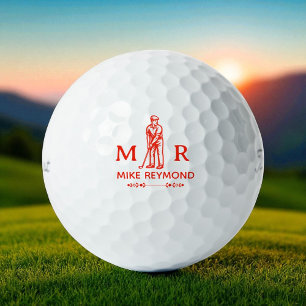 Balles De Golf Monogramme de golfeur rouge classe