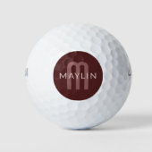 Balles De Golf Monogramme de nom à l'aspect moderne | Rouge borde (Devant)
