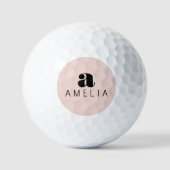 Balles De Golf Monogramme de nom rose poudré moderne gras (Recto)