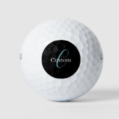 Balles De Golf Monogramme de script cursif éditable Noir Bleu Bla (Devant)
