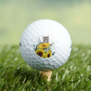 Balles De Golf Monogramme de tournesol de chat moderne