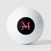 Balles De Golf Monogramme élégant moderne rose chaud noir (Recto)