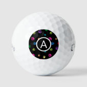 Balles De Golf Monogramme Empreintes de pattes peints de couleur (Recto)