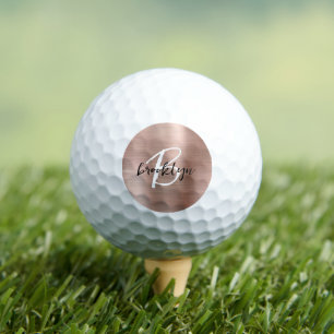 Balles De Golf Monogramme en écriture métallisée or rose 