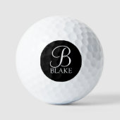 Balles De Golf Monogramme et nom de script personnalisé noir (Recto)