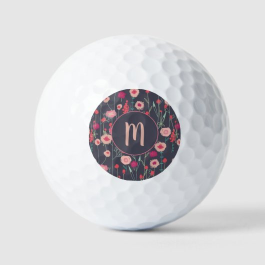 Balles De Golf Monogramme floral foncé (Recto)