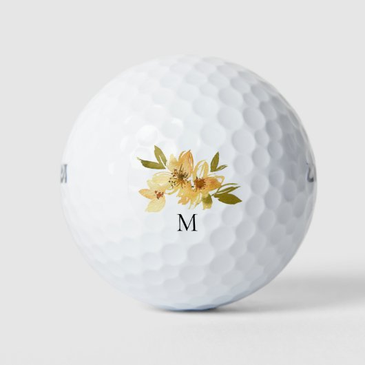 Balles De Golf Monogramme floral jaune (Devant)