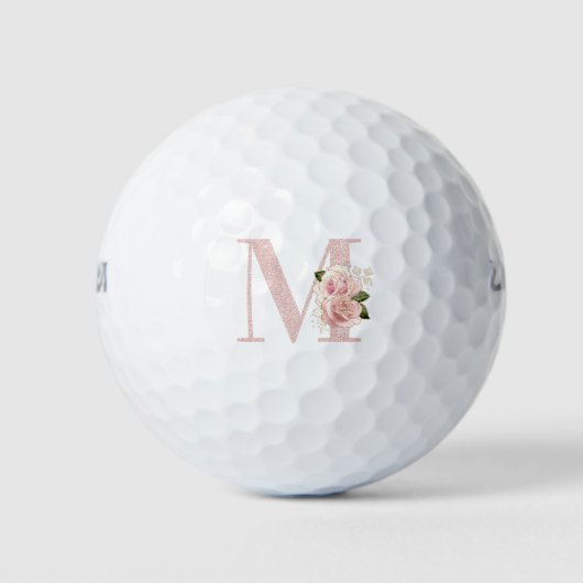 Balles De Golf Monogramme floral pailleté or rose pâle féminin M (Devant)