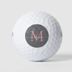 Balles De Golf Monogramme Gris Blush Rose Feminine Script