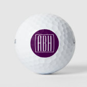 Balles De Golf Monogramme initial | Blanc Sur Violet Profond (Devant)