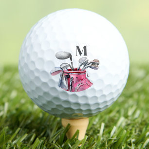 Balles De Golf Monogramme Initial Rose Moderne