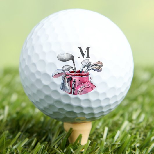 Balles De Golf Monogramme Initial Rose Moderne