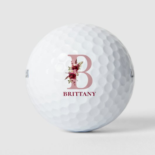 Balles De Golf Monogramme initiale B floral rose poudré (Devant)