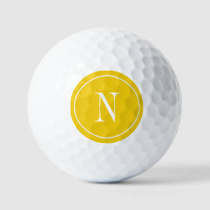 Balles De Golf Monogramme initiale jaune et blanc moderne