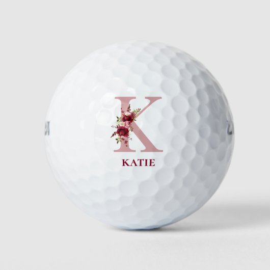 Balles De Golf Monogramme initiale K floral rose poudré (Devant)