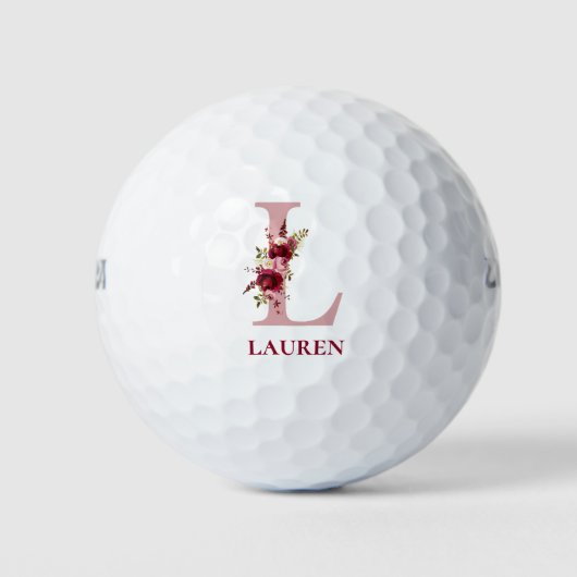 Balles De Golf Monogramme Initiale L Floral Rose Pâle (Devant)