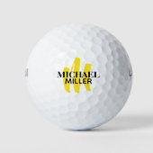 Balles De Golf Monogramme jaune simple avec son nom (Devant)