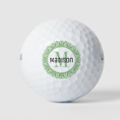 Balles De Golf Monogramme Mandala Vert Nom noir initial (Devant)