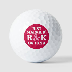 Balles De Golf Monogramme MARIÉ Rose Esperluette Fond Cramoisi