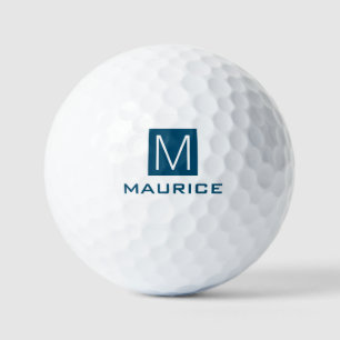 Balles De Golf Monogramme masculin moderne bleu foncé carré