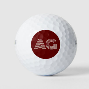 Balles De Golf Monogramme moderne beige et vin