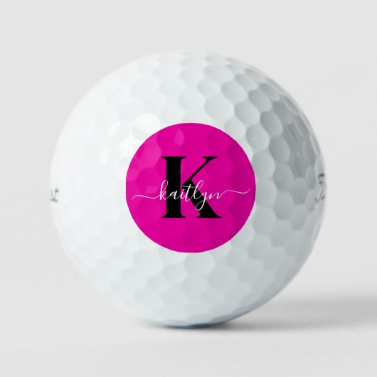 Balles De Golf Monogramme moderne noir écriture cursive rose chau (Recto)