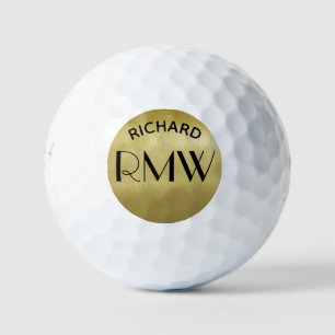 Balles De Golf Monogramme moderne Noir Or