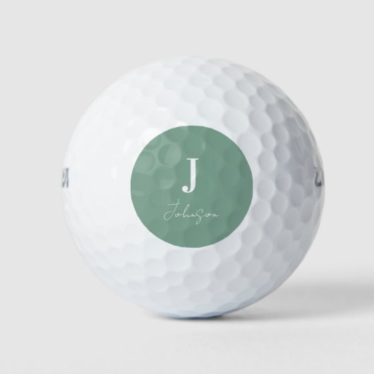 Balles De Golf Monogramme moderne Nom Sage Green (Devant)