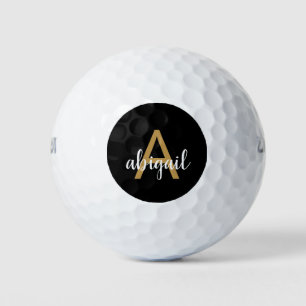 Balles De Golf Monogramme moderne personnalisé Nom Girl Gold Blac