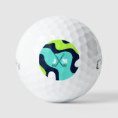 Balles De Golf Monogramme moderne Rétro Vague Bleu Vert (Recto)