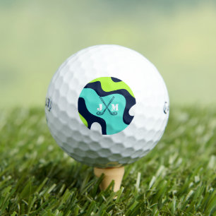 Balles De Golf Monogramme moderne Rétro Vague Bleu Vert