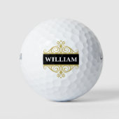 Balles De Golf Monogramme noir élégant et or (Devant)