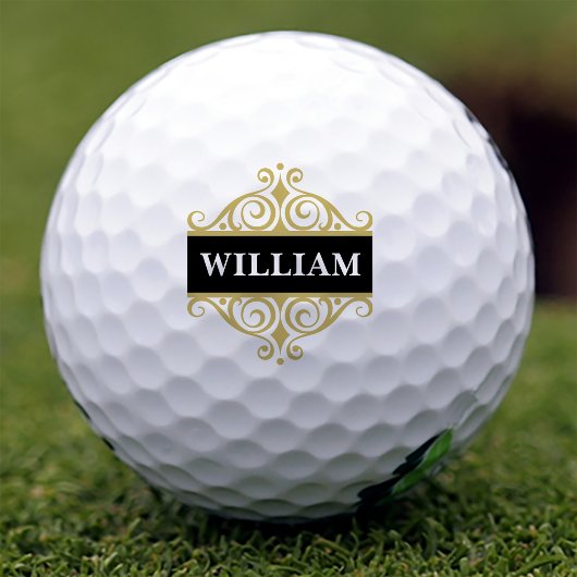 Balles De Golf Monogramme noir élégant et or