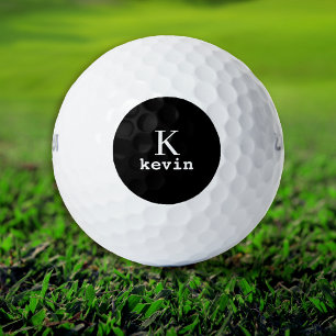 Balles De Golf Monogramme noir initial nom personnalisé